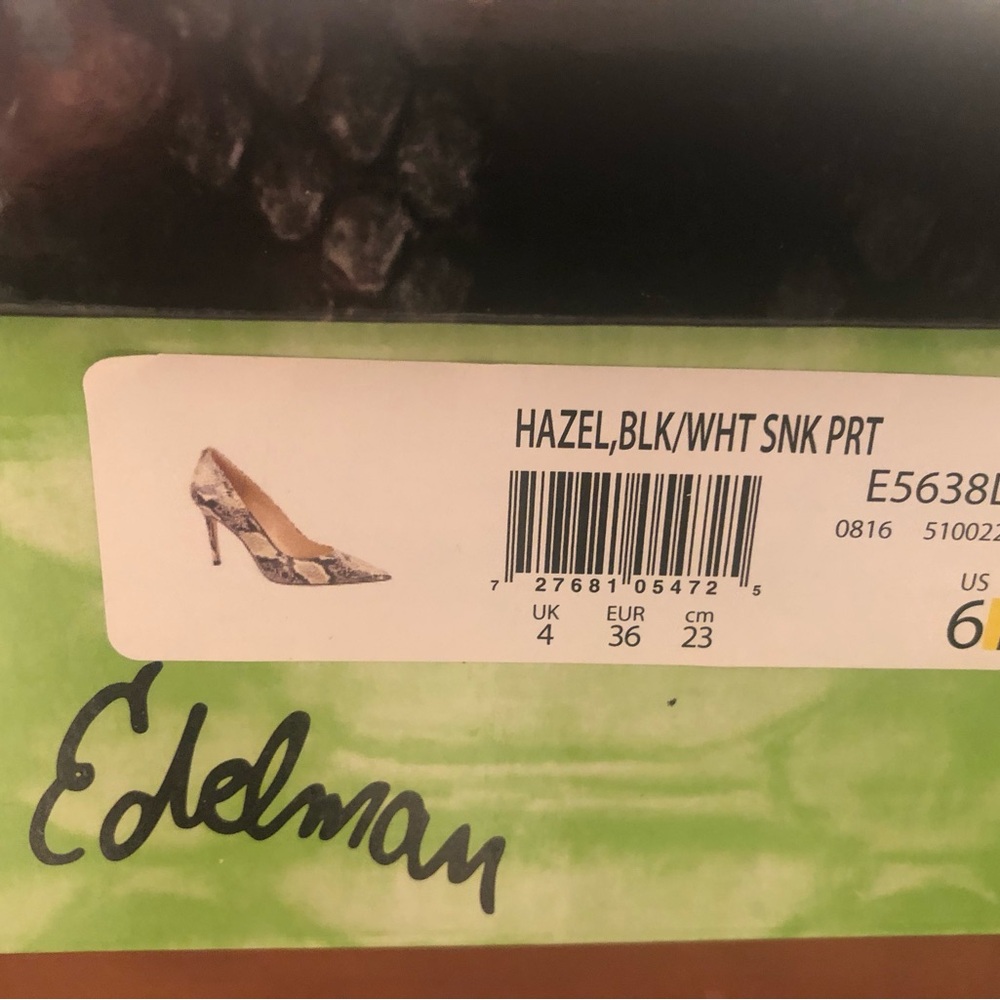 Delman Women's Black and White Snakeskin Print Heels